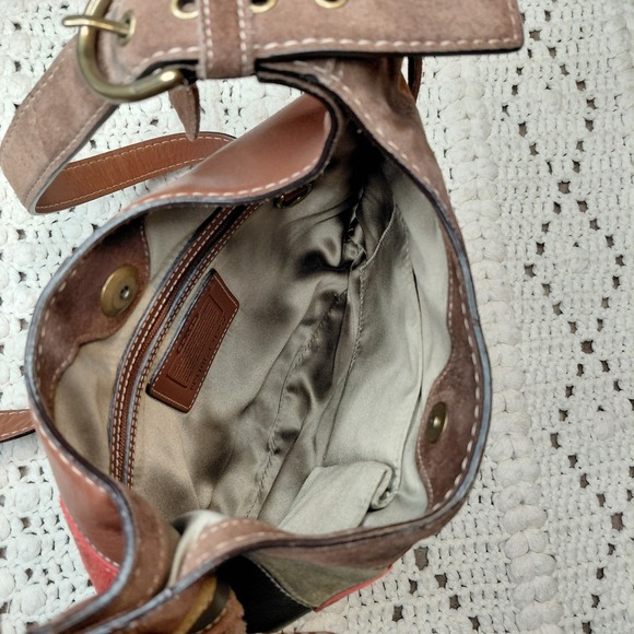 Vtg COACH Poppy For Peace Crossbody Purse Leather Bwn Red Fringe D06J-9257 Boho - Picture 5 of 12